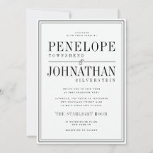 Invitación de boda con borde de texto serif negro