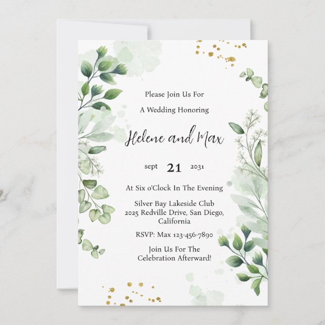 Invitación de boda con borde de vegetación clásico (Anverso)