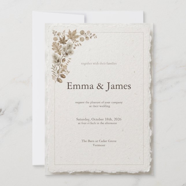 Invitación de boda con borde Deckle de otoño - Arc (Anverso)