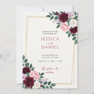 Invitación de boda con borde dorado y floral de Bo