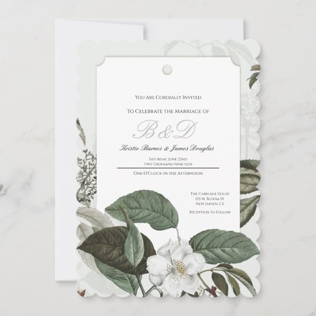 Invitación de boda con borde escalopado de jardín  (Anverso)