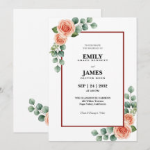 Invitación de boda con borde floral de eucalipto r