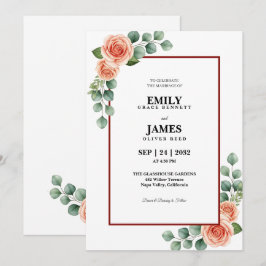 Invitación de boda con borde floral de eucalipto r
