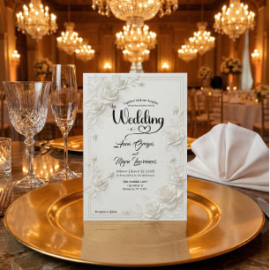 Invitación de boda con borde floral de rosa blanca