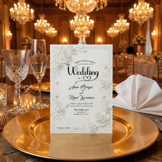 Invitación de boda con borde floral de rosa blanca