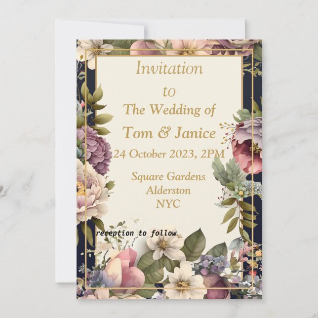 Invitación de boda con borde floral exquisito (Anverso)