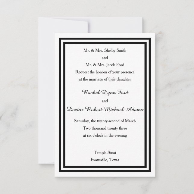 Invitación de boda con borde negro doble -3x5 (Anverso)