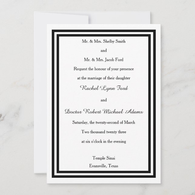 Invitación de boda con borde negro doble - 5x7 (Anverso)