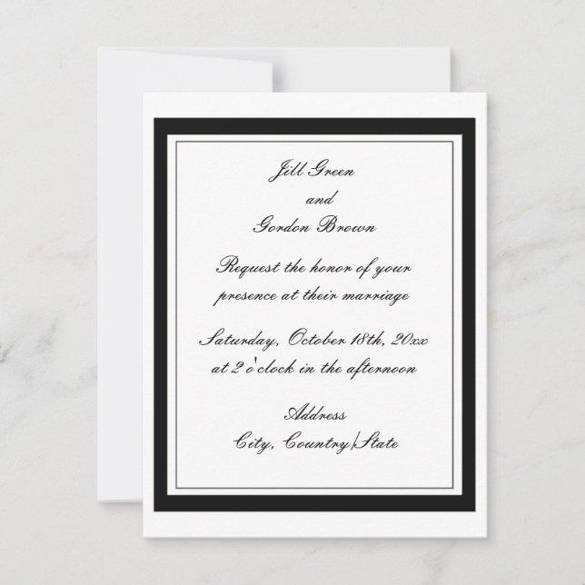 Invitación de boda con borde negro elegante (Anverso)