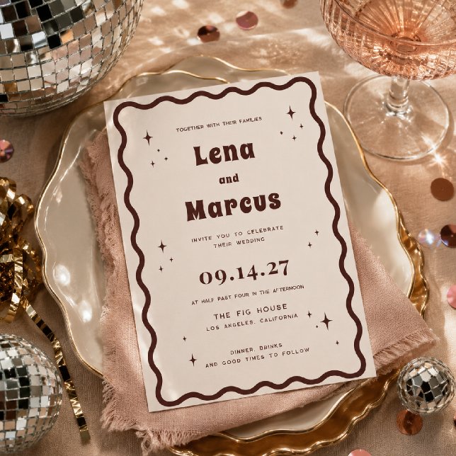 Invitación de boda con borde ondulado retro (Subido por el creador)