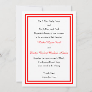 Invitación de boda con borde rojo doble de 5x7