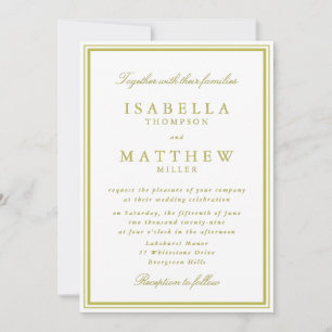 Invitación de boda con borde verde cítrico