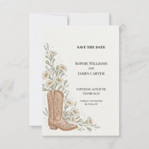 Invitación de boda con bota de vaquero occidental