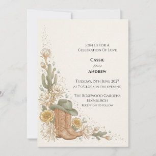 Invitación de boda con bota de vaquero occidental