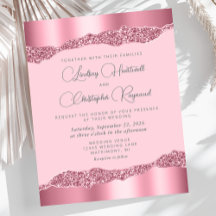 Invitación de boda con brillo de lámina rosa glamo