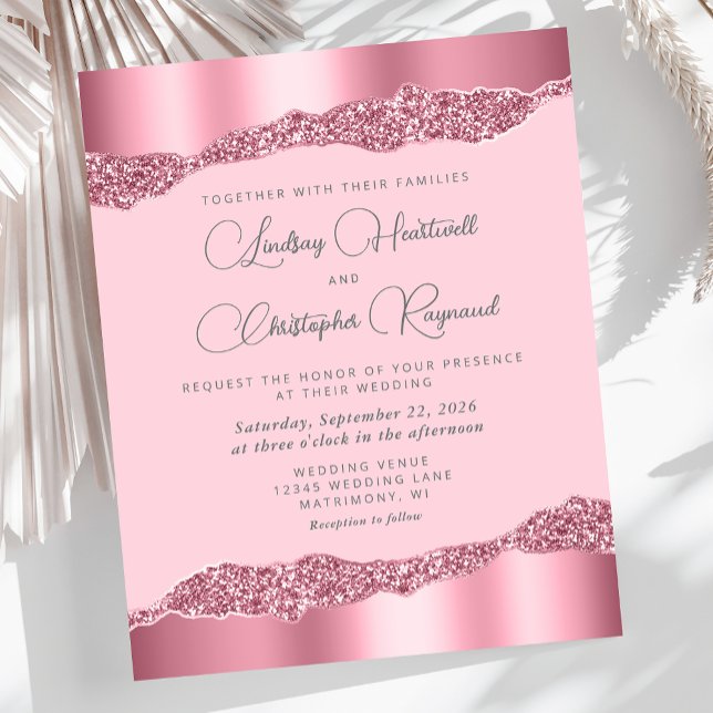 Invitación de boda con brillo de lámina rosa glamo (Subido por el creador)