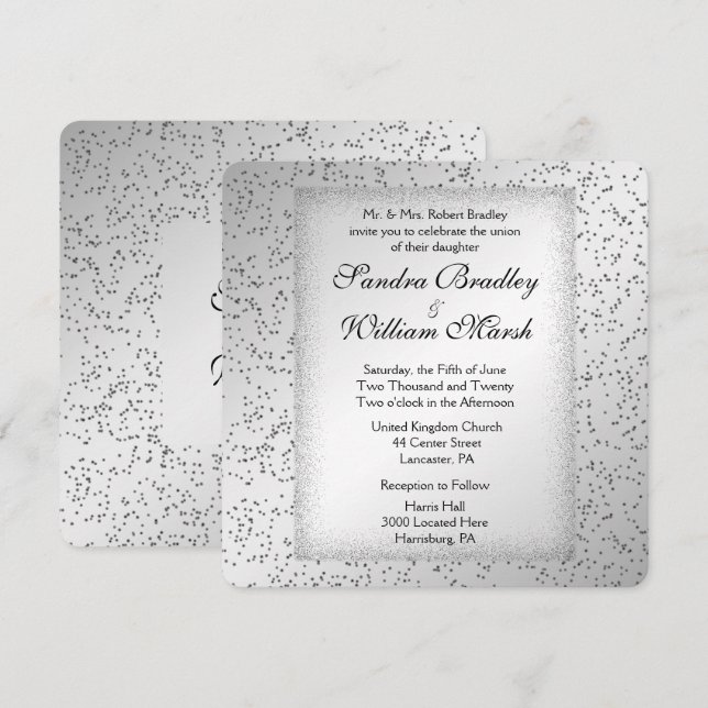 Invitación de boda con brillo de plata (Anverso / Reverso)