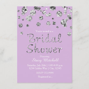 Invitación de boda con brillo de plata y lavanda
