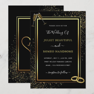 Invitación de boda con brillo de purpurina negra y