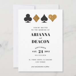 Invitación de boda con brillo dorado de casino mod