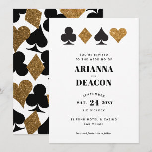 Invitación de boda con brillo dorado de casino mod