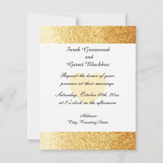 Invitación de boda con brillo dorado falso (Anverso)