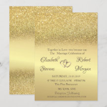 Invitación de boda con brillo dorado y bokeh elega