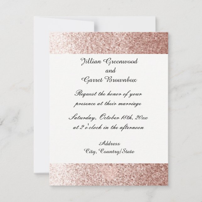 Invitación de boda con brillo falso en rosa oro (Anverso)
