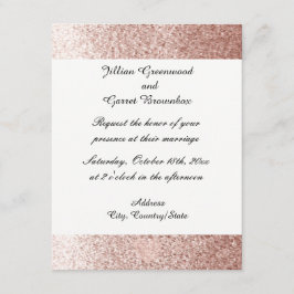 Invitación de boda con brillo falso en rosa oro