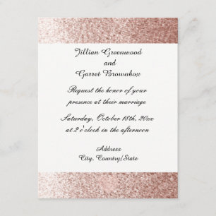 Invitación de boda con brillo falso en rosa oro