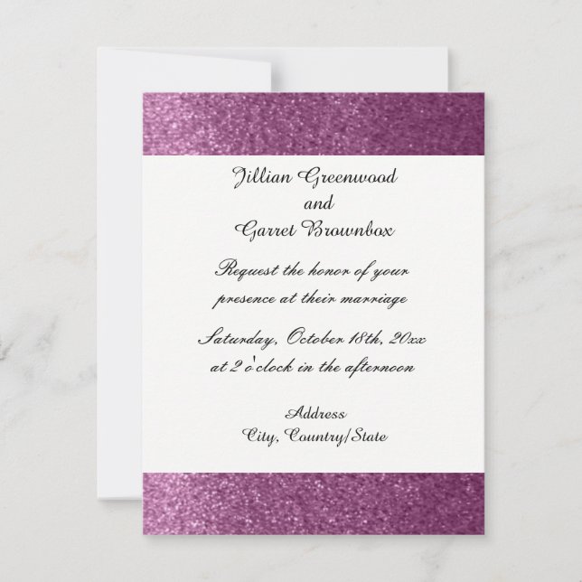 Invitación de boda con brillo falso púrpura (Anverso)