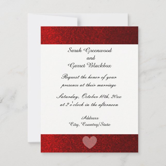 Invitación de boda con brillo falso rojo (Anverso)
