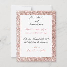Invitación de boda con brillo falso rosa rubor