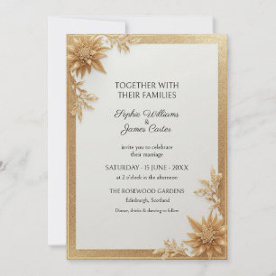 Invitación de boda con brillo floral de oro marfil
