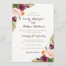 Invitación de boda con brillo floral dorado de Bor