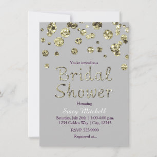 Invitación de boda con brillo gris y dorado