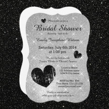 Invitación de boda con brillo negro plateado falso