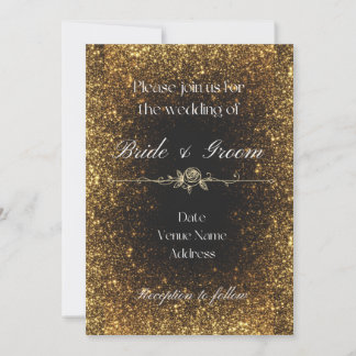 Invitación de boda con brillo negro y dorado