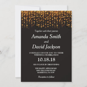 Invitación de boda con brillo negro y dorado