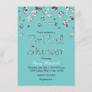Invitación de boda con brillo plateado turquesa