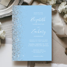 Invitación de boda con brillo plateado y azul past