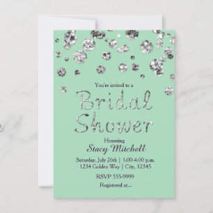 Invitación de boda con brillo plateado y verde men