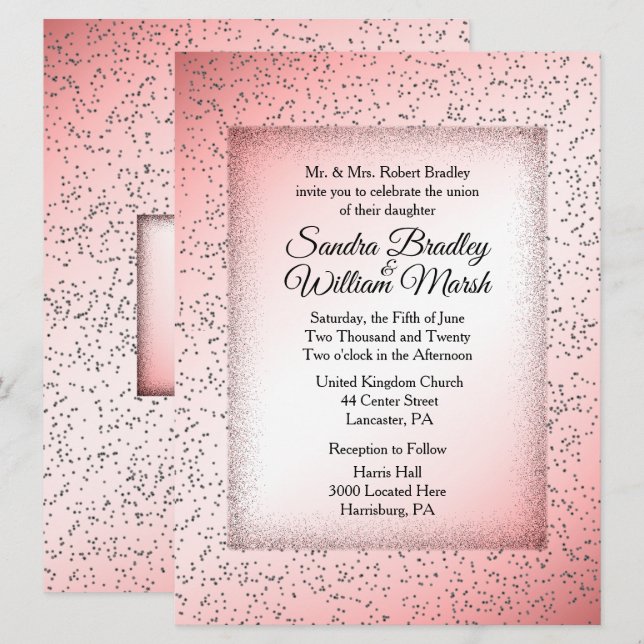 Invitación de Boda con Brillo Rosa Polvoriento (Anverso / Reverso)