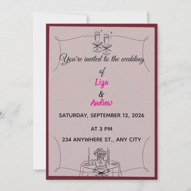 Invitación de boda con brindis de champán y cena (Anverso)