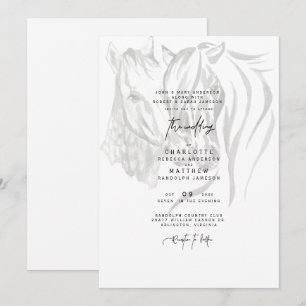 Invitación de boda con caballos acariciándose a la
