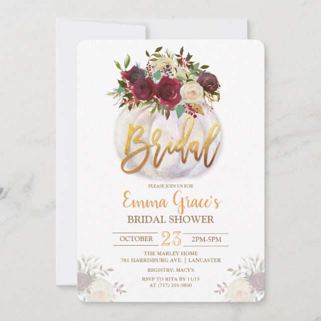 Invitación de boda con calabaza floral (Anverso)