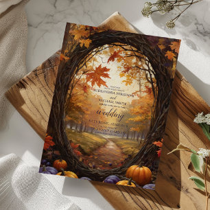Invitación de boda con calabaza floral de otoño