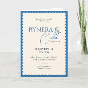 Invitación de boda con caligrafía azul elegante