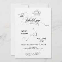 Invitación de boda con caligrafía clásica elegante