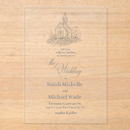 Invitación de boda con caligrafía de iglesia